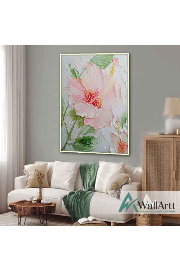 Baby Pink Flower 3d Heavy Textured Partial Oil Painting